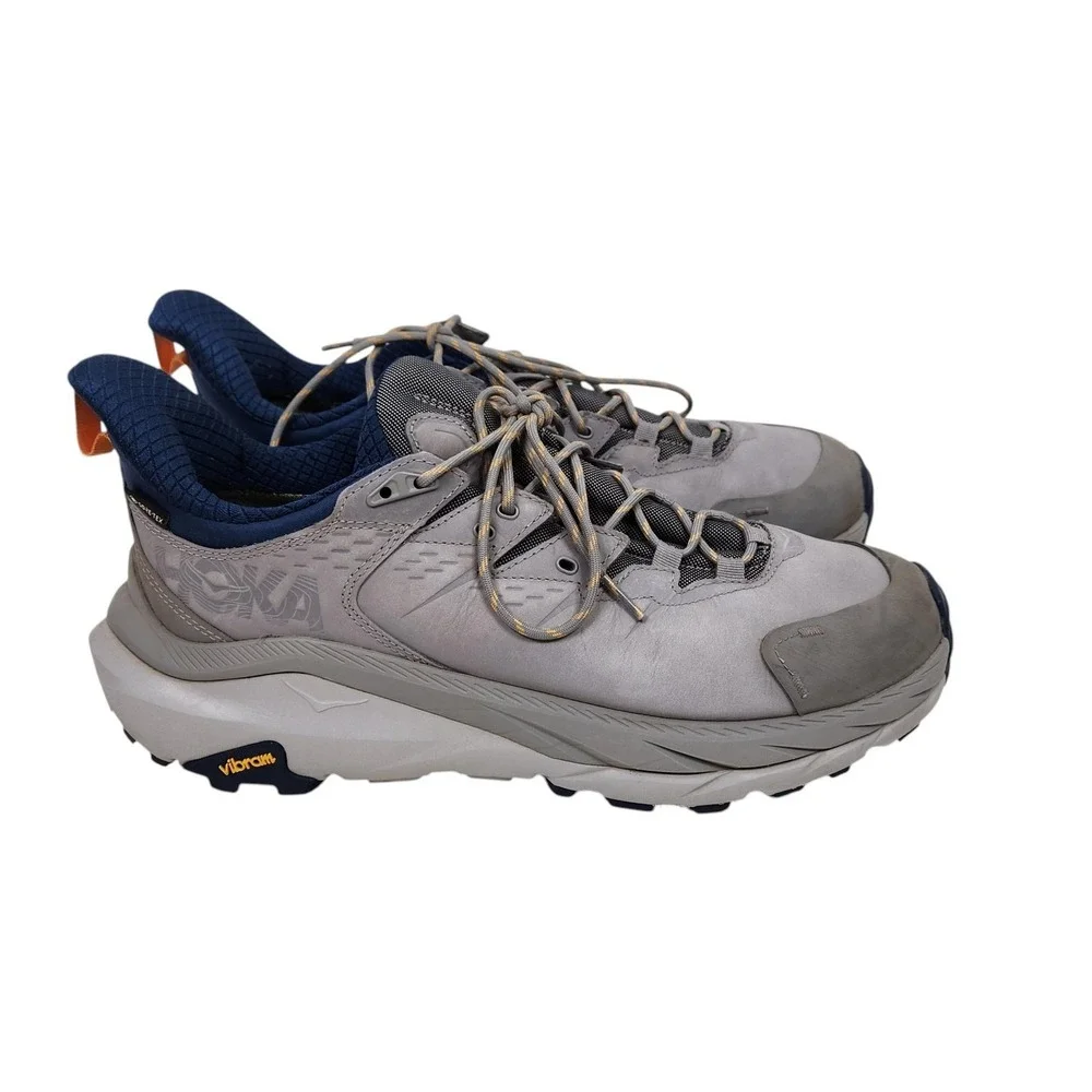 HOKA ONE ONE Kaha 2 Low Shoes Mens 11.5 Gray Blue Leather Trail Vibram Hiking